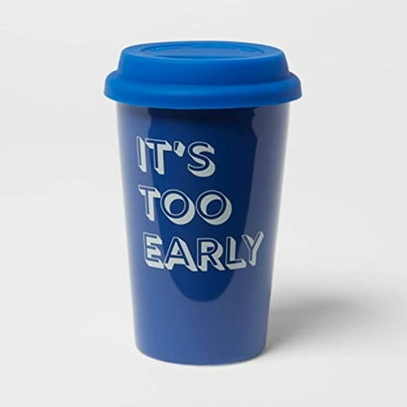 

11oz Morning Graphic Print Travel Mug with Silicone Lid w FREE Hot Coco Packet (Blue)
