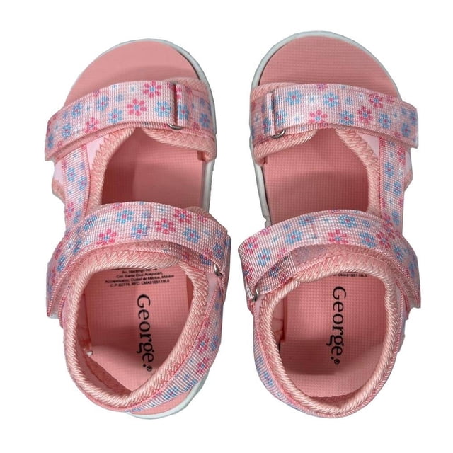 Sandalia George Talla 18 con Velcro y Flores Rosa