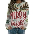 thumbnail image 1 of GHSDFBB Chandails de Noël pour Femmes Mode Loisirs Imprimé Graphique Manches Longues Hauts Mignons Chandail en Molleton Col Rond Cadeau de Noël, 1 of 5