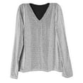 thumbnail image 4 of XDZJLR Womens Sparkly Sequin Tops Casual Loose Long Sleeve V Neck Elegant Glitter Shirts Blouses For Dressy Party Concert Disco S-Xxxxxl Silver, 4 of 5