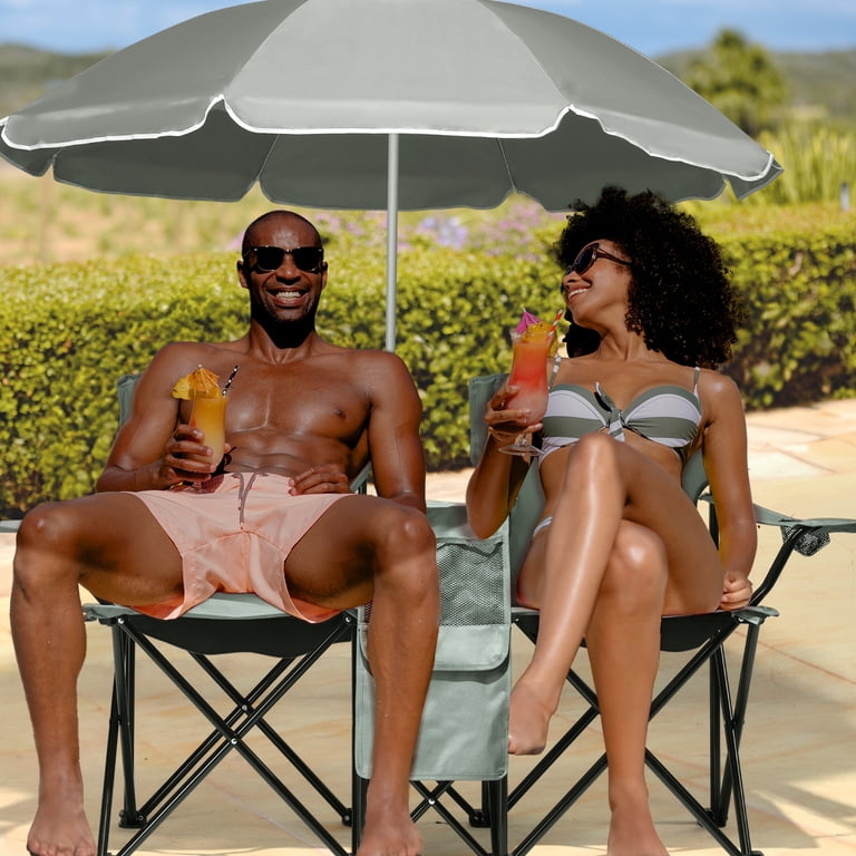 2 seat patio umbrella chair CHEFJOY Double Camping Chair, 2-Person Portable Beach w/Removable Umbrella, Cup Holders & Carrying Bag, Folding Loveseat Chairs for Adults Outdoor Picnic (Blue) : Sports & Outdoors Outdoor activity is full of interest 2 Seat Folding Chair Portable