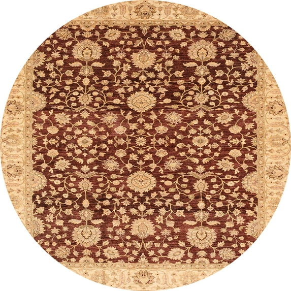 Ahgly Company Indoor Round Abstract Yellow Orange Oriental Area Rugs, 8' Round