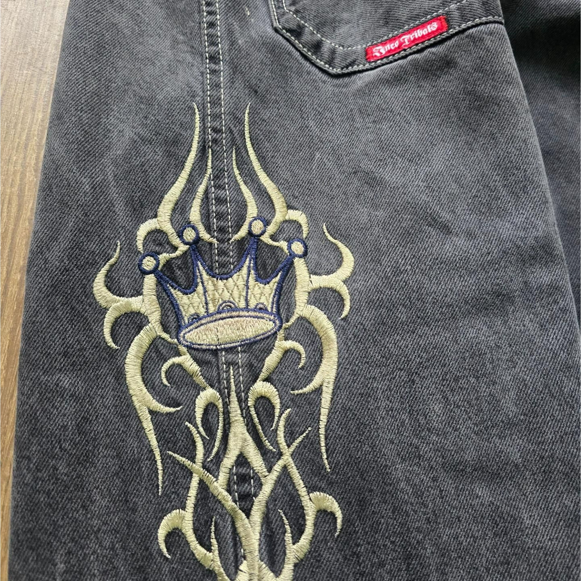 crown embroidered pattern high quality y2k baggy jeans crown embroidered pattern high quality y2k baggy jeans