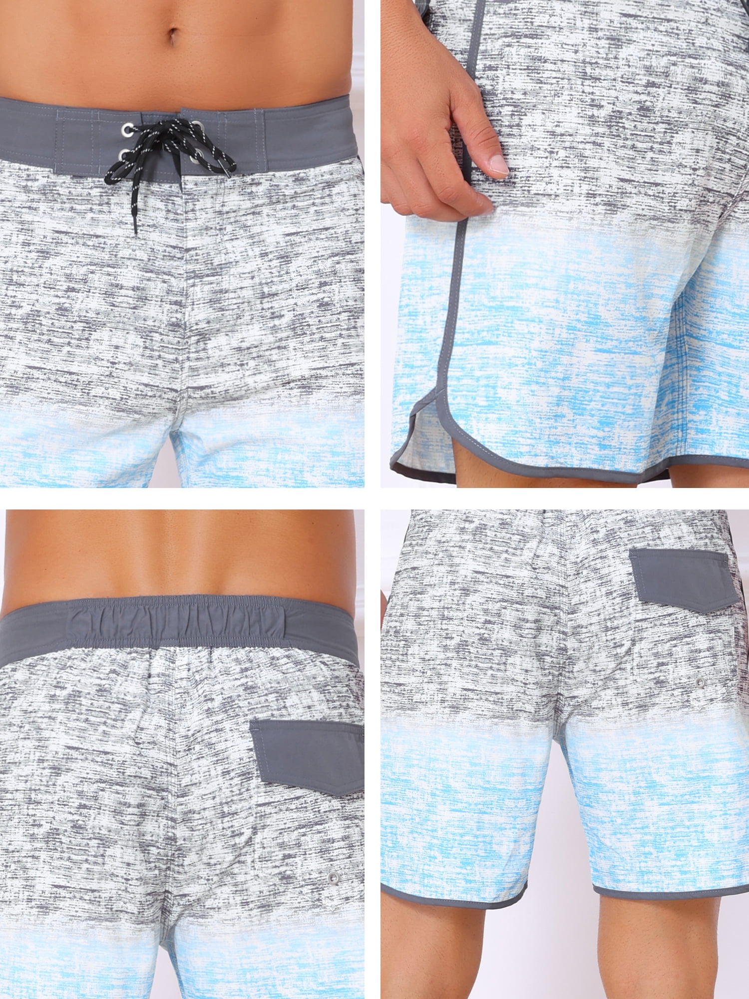DARING DIVA Men's Summer Drawstring Elastic Waist Color Block Beach Shorts 36 Light Gray