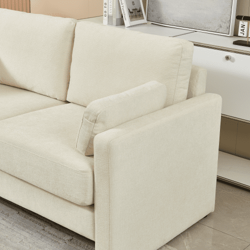BSHTI 58.66" Small Modern Loveseat Sofa, Mid Century Chenille Fabric 2-Seat Couch Love Seat with Back Cushions, for Living Room, Bedroom and Small Space,Beige