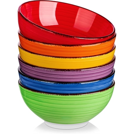 Bonita Cereal Bowls Set of 6-27 Oz Ceramic Soup Bowls, Microwave & Dishwasher Safe, 6 Inch Colorful Serving Bowls for Kitchen