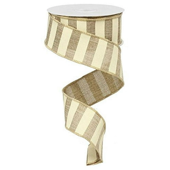 Wide Stripe Wired Edge Ribbon (1.5", Beige Ivory) - 10 Yards : RX9148TT