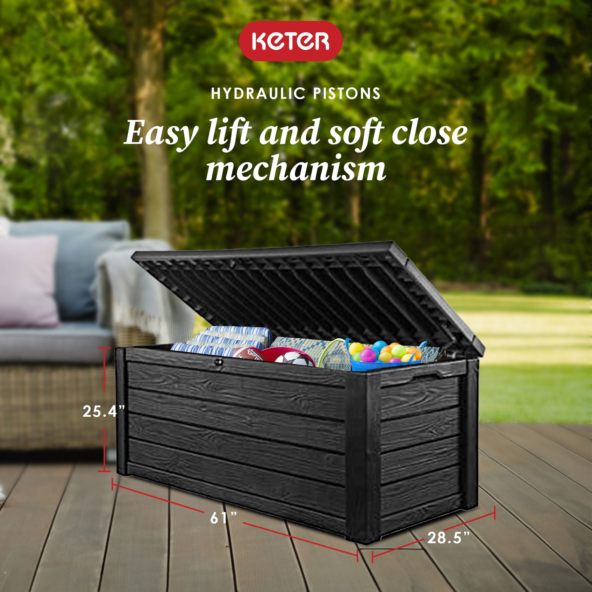 Keter Plastic 150-Gal Outdoor Patio Organizer Deck Bench Storage, Dark Gray