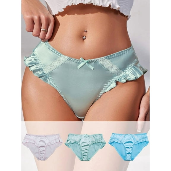 Women's Satin Silk Feeling Bikini Briefs Underwear French Panties Smooth Panties 3 Pack