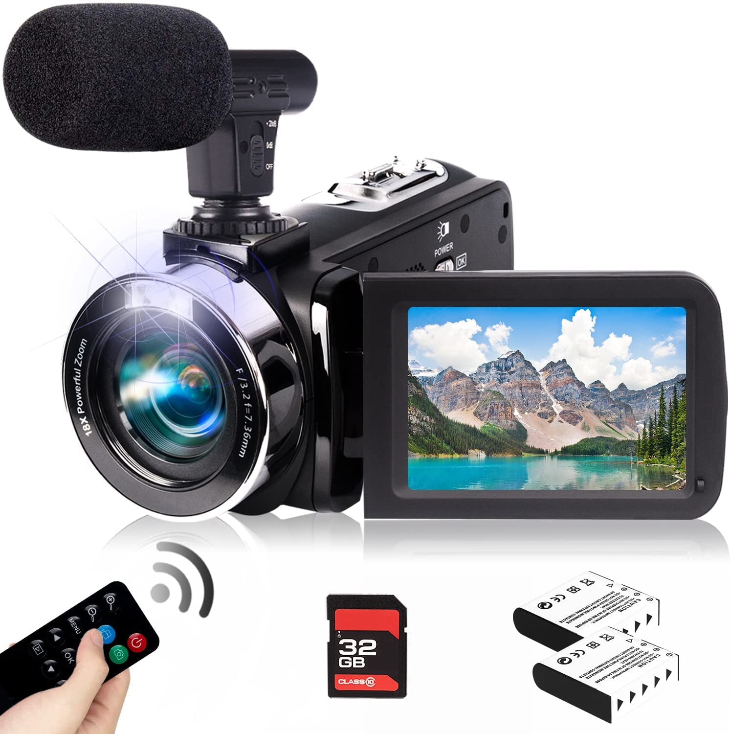 1080P 30FPS Vlogging Camera Camcorders 18X Digital Zoom Video Camera Digital Camcorder with 2 Batteries for Amateurs Beginners 