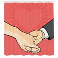 thumbnail image 3 of Engagement Party Shower Curtain, Classic Halftone Dot Pop Art Engaged Couple Holding Hands, Fabric Bathroom Set with Hooks, 69W X 84L Inches Extra Long, Dark Coral Grey and Beige, by Ambesonne, 3 of 3
