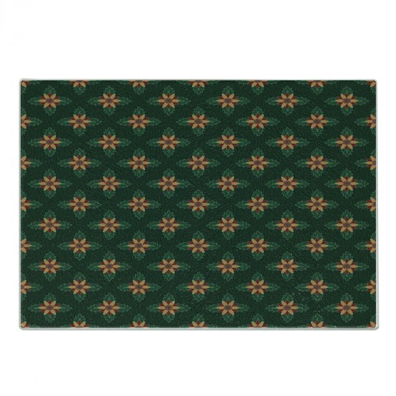 Garden Art Cutting Board, Ornamental Flowers with Dark Background Plant Arrangement, Decorative Tempered Glass Cutting and Serving Board, Small Size, Apricot Ruby Dark Green, by Ambesonne