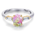 thumbnail image 3 of Gem Stone King 925 Silver and 10K Yellow Gold Simulated Pink Opal and Lab Grown Diamond Engagement Ring for Women | 1.35 Cttw | Oval Cabochon 8X6MM | Gemstone October Birthstone | Size 8, 3 of 6