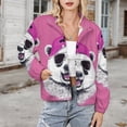 thumbnail image 3 of Jackets for Women Winter Coat Jackets Flannel Stand Collar Jacket(Cool Panda in Pink Hat,Size:S-4XL), 3 of 7