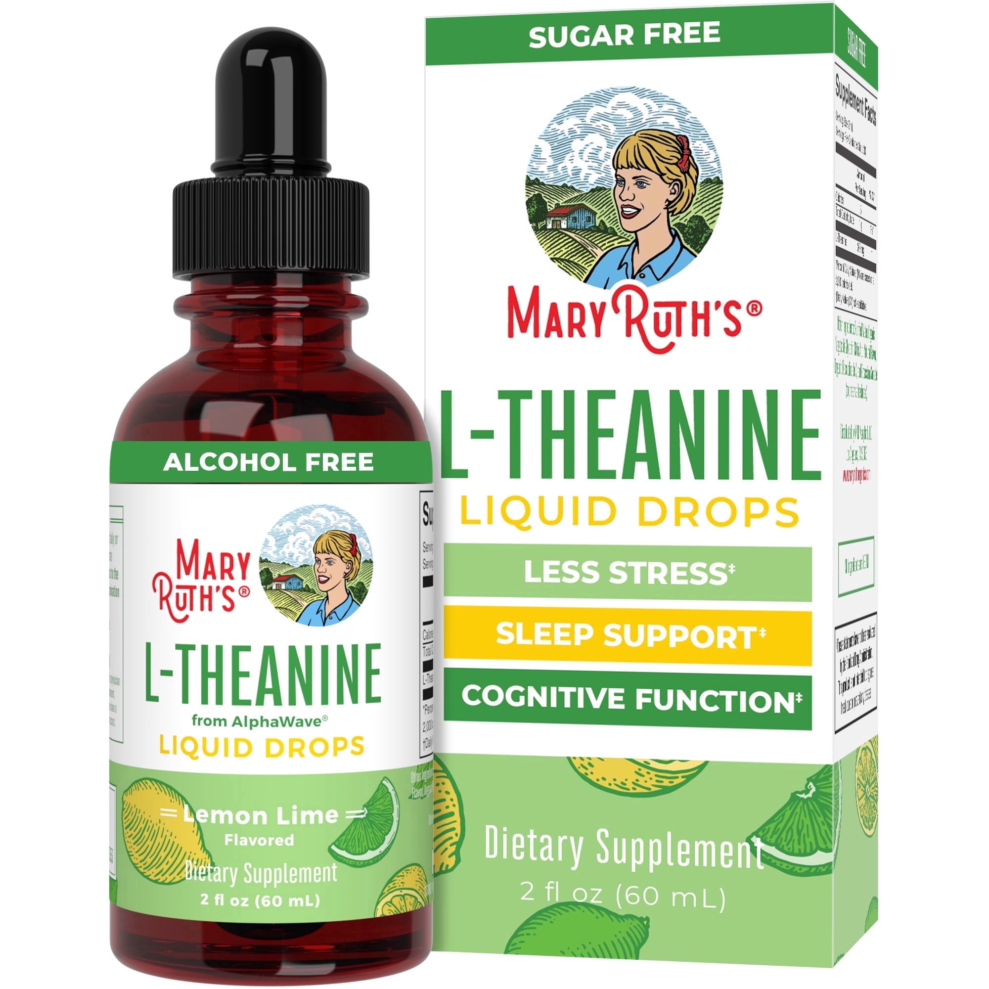 MaryRuth's L-Theanine 200mg Liquid Drops Stress Relief Vegan Supplement Unisex 30 Servings 2 fl. oz.