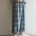thumbnail image 2 of hotojiny Men's Plaid Pants Loose Fit Elastic Waist Casual Streetwear Baggy Cinch Bottom Drawstring Trousers with Pockets, 2 of 7