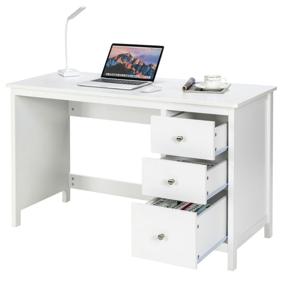 Demi Bonn 3-Drawer Computer Desk with Spacious Desktop, Small Home Office Desk Study Writing Table, White