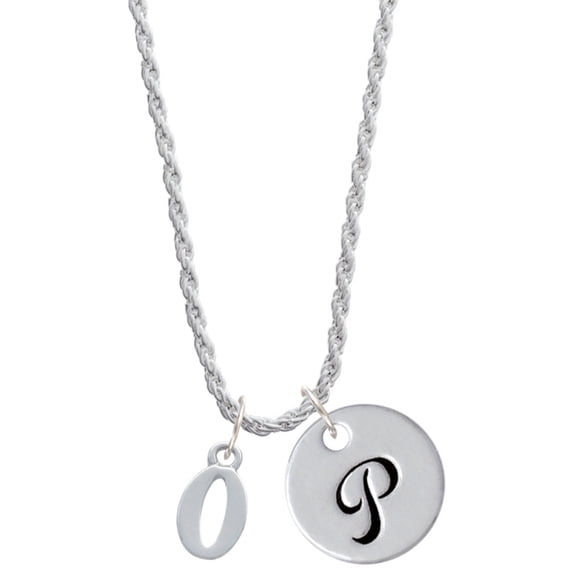 Delight Jewelry Silvertone Number - 0 - Silvertone Script Initial Disc - P - Charm Necklace, 20"+3"