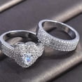 thumbnail image 2 of 2 Pcs/Set Romantic 925 Silver Rings Cubic Zircon Engagement Band Jewelry Sz 6-10, 2 of 6