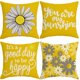 thumbnail image 1 of Juego de 4 fundas de cojín decorativas de doble cara con margaritas amarillas, impermeables, retro, eres mi sol, funda de almohada cuadrada de algodón, patio de jardín, 1 of 1