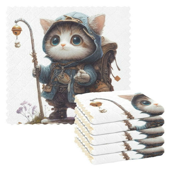 6 Pieces of Kitchen Towels 11x11Inch Kitchen Dish Cloths Kitchen Dish Towels Reuseable Cleaning Cloths Travelling Cat