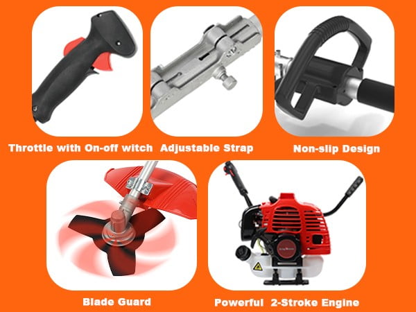 Floseru Gas Weed Wacker Cordless, 2 in 1 String Trimmer, 52cc 2 Cycle Weed Eater with Anti-Slip Handle Brush Cutter Garden Tools Edger Lawn Tool