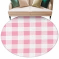 thumbnail image 2 of Pink Checkered Large Round Rug 8 FT, Non Slip Living Room Area Carpet, Pink White Buffalo Plaid Washable Soft Circle Rug Non-Shedding Floor Carpet for Bedroom Office Dining Room, 2 of 9
