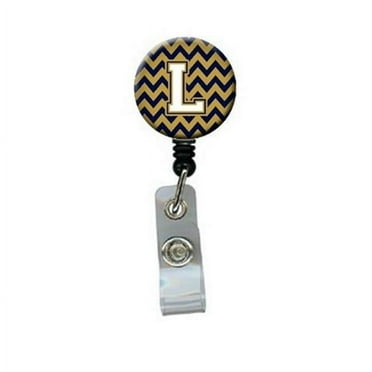 Carolines Treasures CJ1057-LBR Letter L Chevron Navy Blue & Gold Retractable Badge Reel