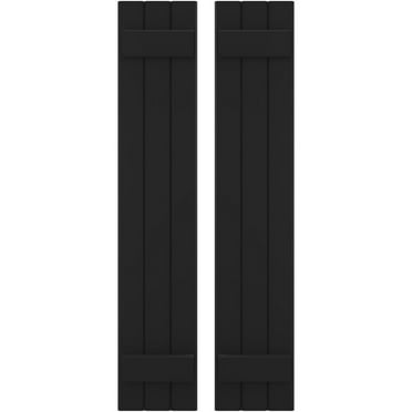 Ekena Millwork 10 1/2"W x 84"H Americraft Three Board (2 Batten) Exterior Real Wood Joined Board-n-Batten Shutters (Per Pair), Black