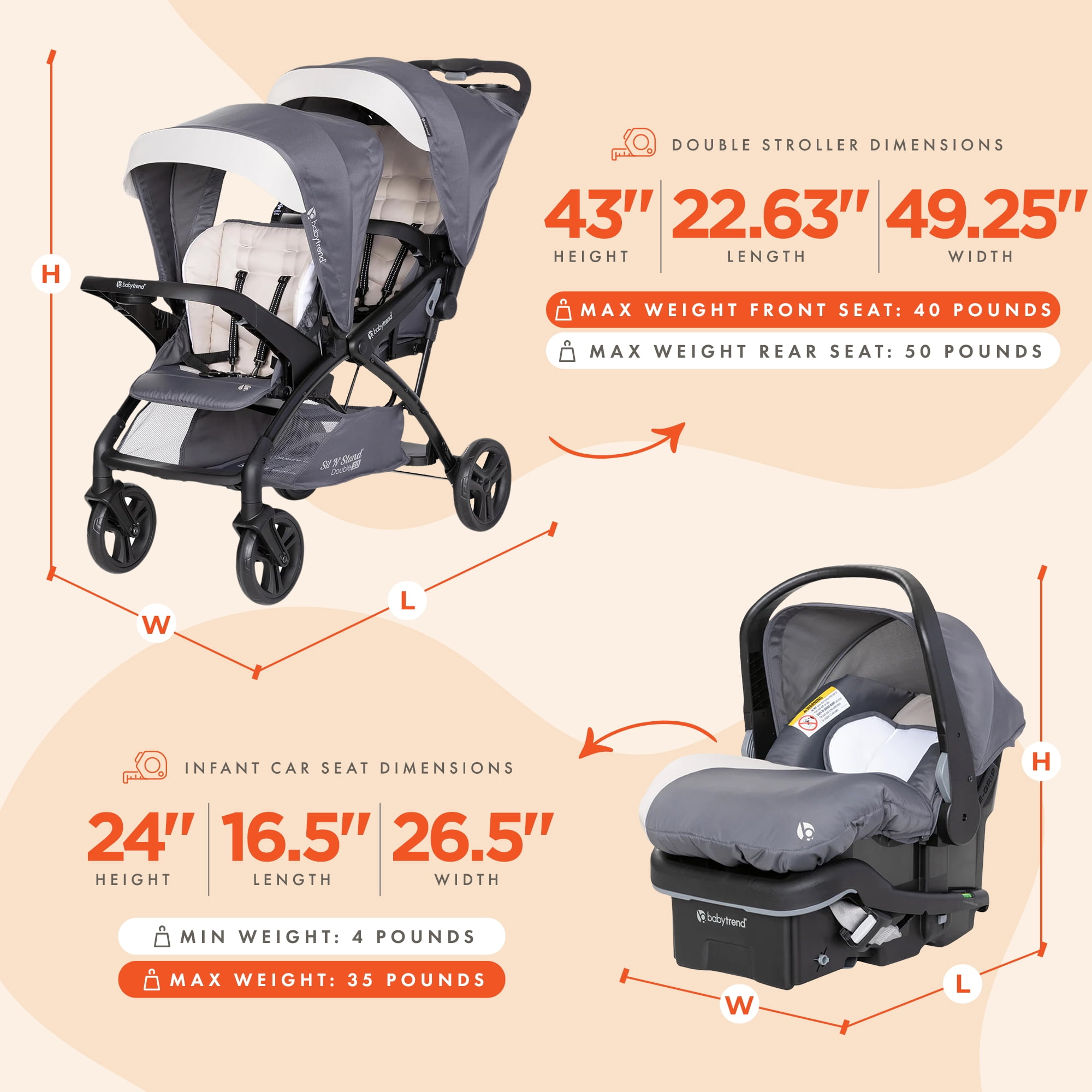 Baby Trend Sit N Stand Double Stroller EZ Lift Car Seat Combo Khaki 2 Pack Walmart