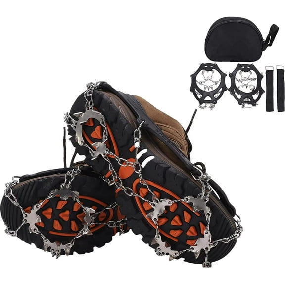 Hiking Boots and Shoes with ice Claws, Non-Slip Walking Traction Shoes, Snow ice Claws 19 Spikes, Hiking Mountaineering ice Fishing Protection Equipment for Men and Women