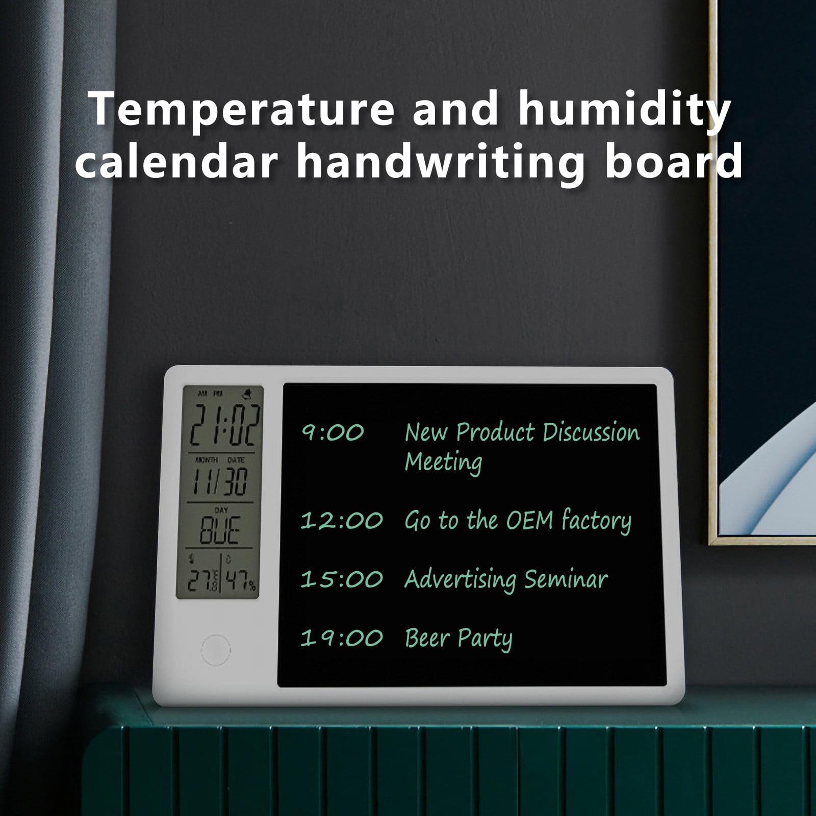 lulshou 10inch Calendar Temperature and Humidity LCD Writing Tablet Intelligent Home Memo Desktop Office Electronic Calendar Memo with Alarm Clock Function