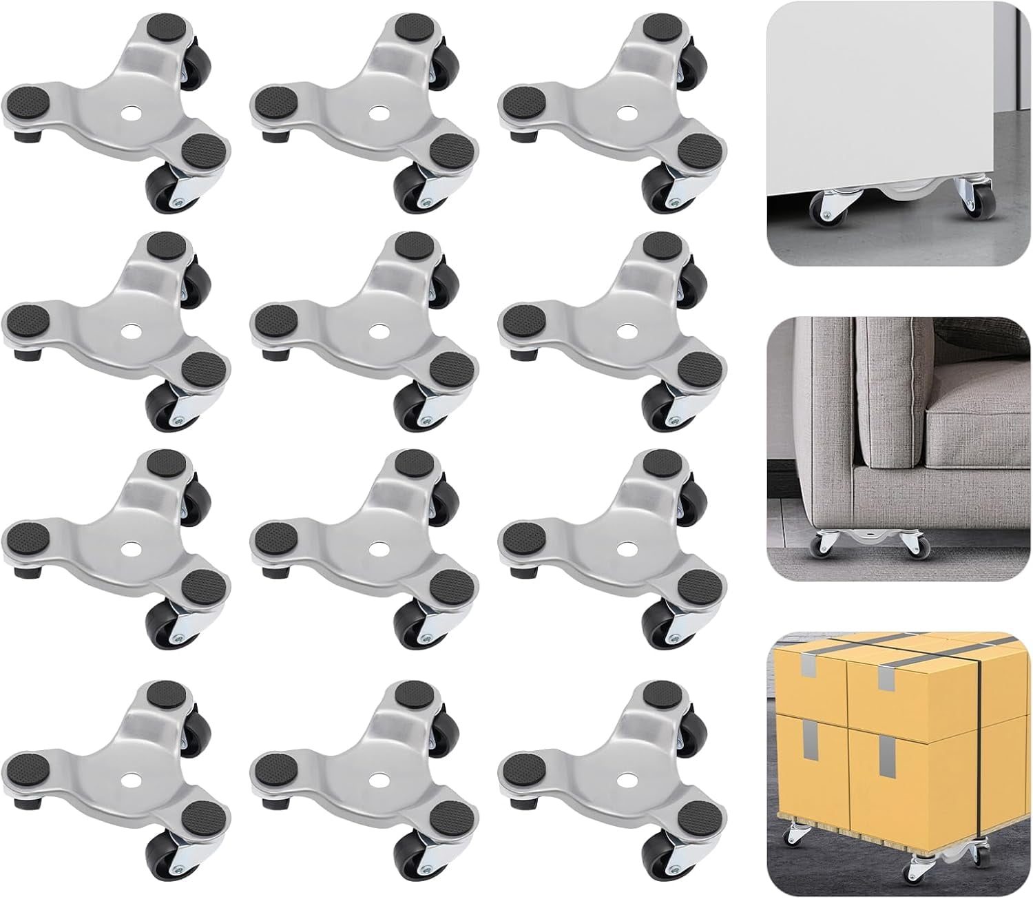 12PCs Furniture Moving Dolly Set, 3 Wheel 360° Rotatable Iron Tri Dolly Furniture Mover Pro Set Flexible Mobility Furniture Lifter Mover Tool Set Triangle Swivel Caster, Maximum Load: 300kg/661lbs