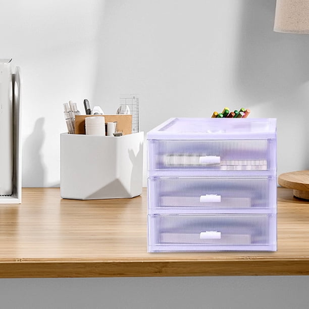Organizador de escritorio de plástico con 3 cajones, color blanco, para guardar suministros de oficina, maquillaje, cajones, escritorio, versátil, para papelería, arte y manualidades.