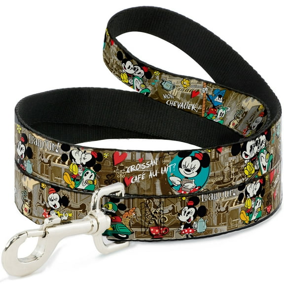 Disney Pet Leash, Dog Leash, Mickey Minnie Croissant De Triomphe Scenes, 4 Feet Long 0.5 Inch Wide