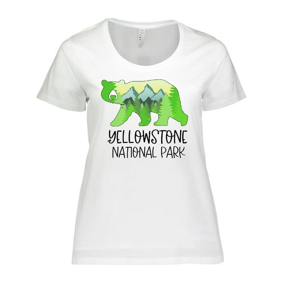 Inktastic Yellowstone National Park- Mountains and Bear Shape Women's Plus Size T-Shirt