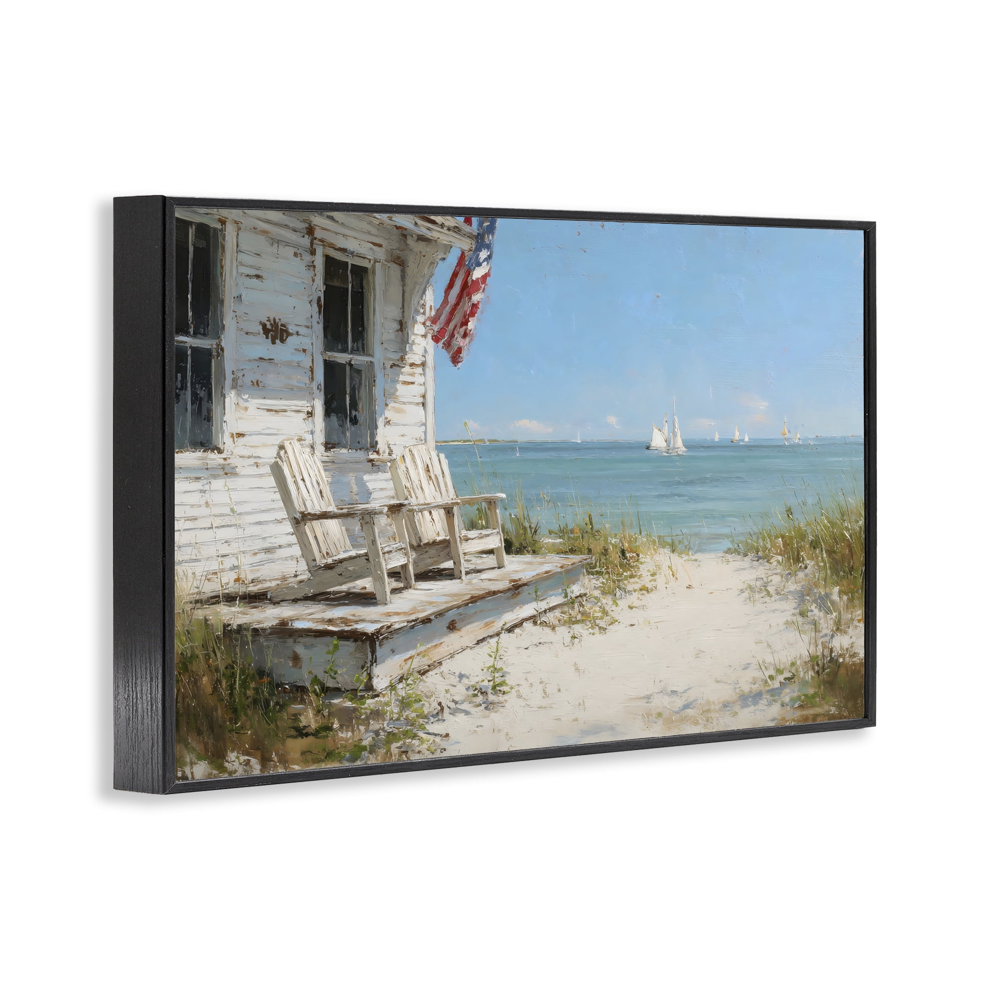 Stupell Industries By The Ocean Cottage Retreat Black Framed Giclee Art, design by Petal Prints Design
