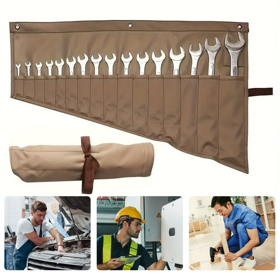 sunsanly Wrench Roll Organizer Tool Storage Bag with 16 Pockets Foldable Design Easy to Transport Portable Rolled Tool Pouch Bag Organizer