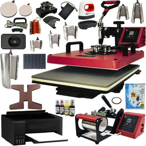 Combo 18 En 1 EV Technologies plancha sublimacion color roja con impresora mas 150 articulos Marca