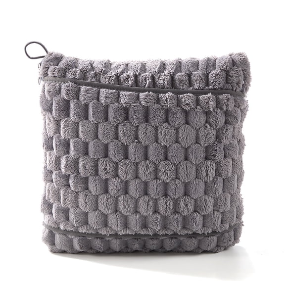 4-in-1 Blanket and Pillow Premium Soft Airplane Travel Kids Blanket Adult Blanket Great Gift for Holidays and Birthdays Attatch it to Your Suitcase or Bag Lumbar Cushion (Grey)