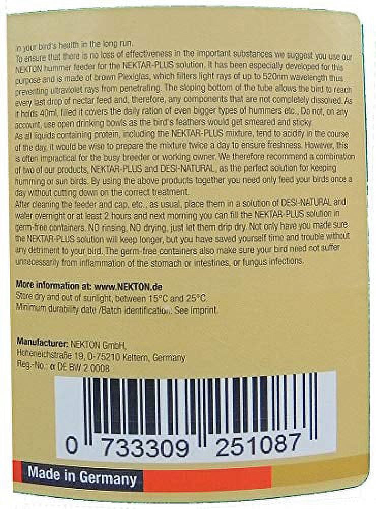NEKTON Nektar-Plus Complete Diet for Hummingbirds, Lorikeets, Sun Birds 6.6Lbs (3000g)