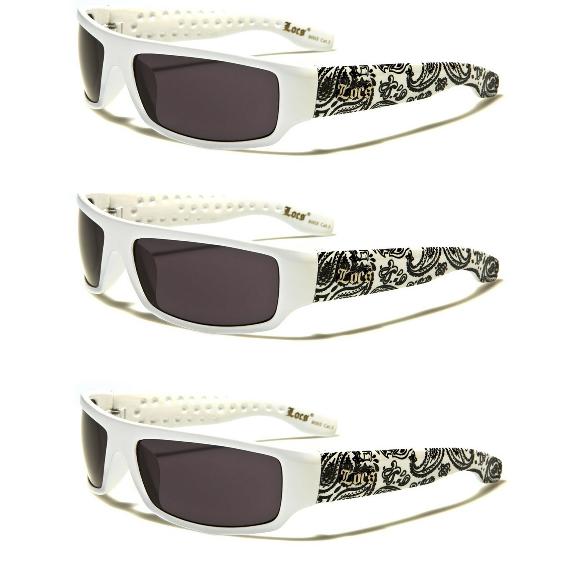 LOCS 3 Pair Deal 9003 Locs 3 White w/ Black BANDANA Smaller adult size Shades FREE SHIPPING