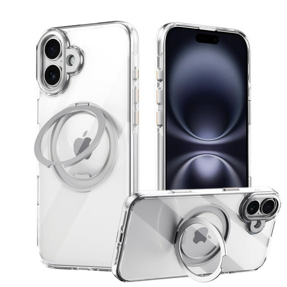 ELEHOLD Magnetic Case For iPhone 17 , Shockproof Soft 360° Rotatable Magnetic Ring Kickstand Compatible with Mag-Safe Military Silicone Bumper Slim Cover,Clear