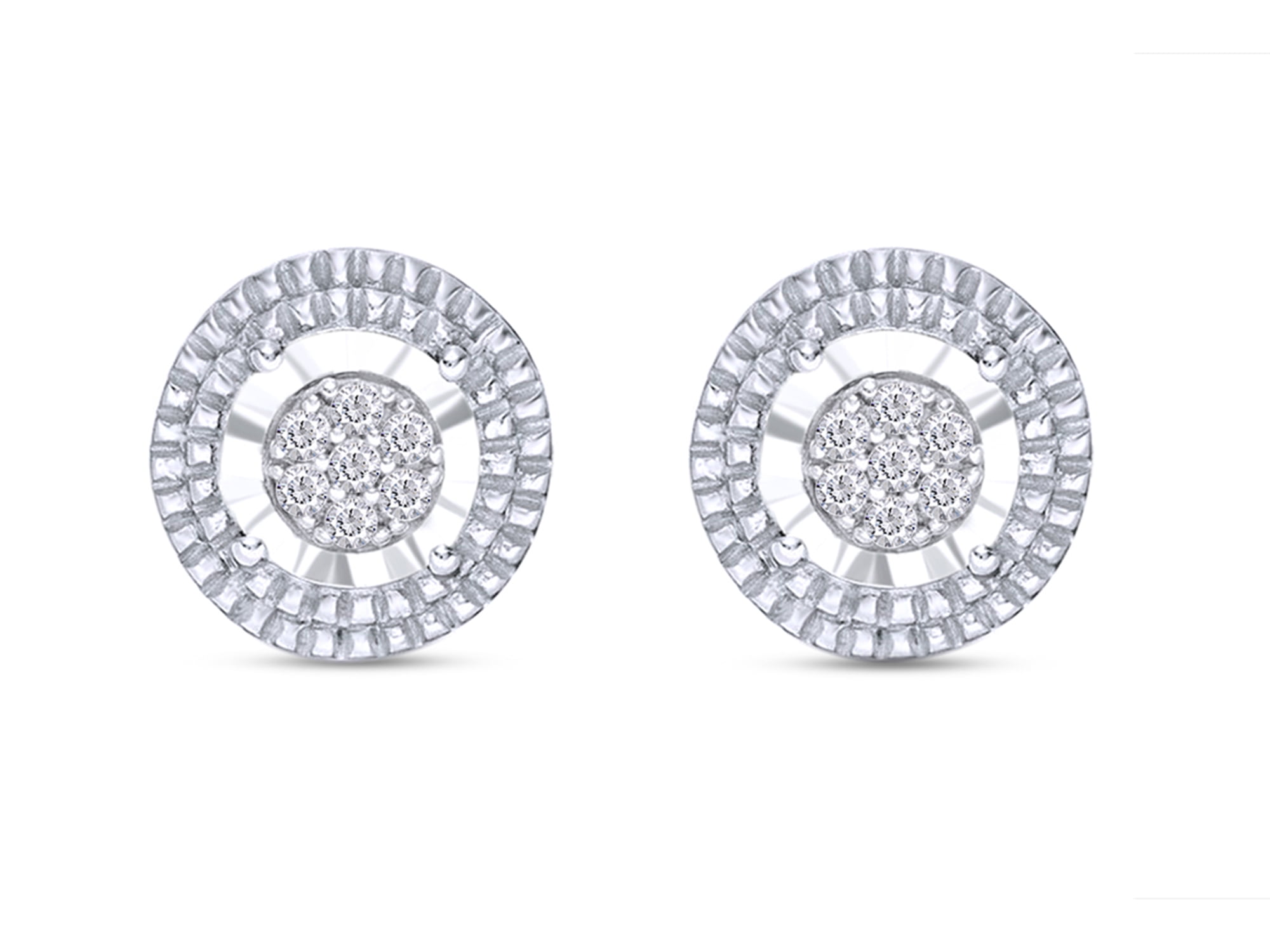 White Natural Diamond Stud Earrings In 14K White Gold Over Sterling Silver 0.05 Ct 