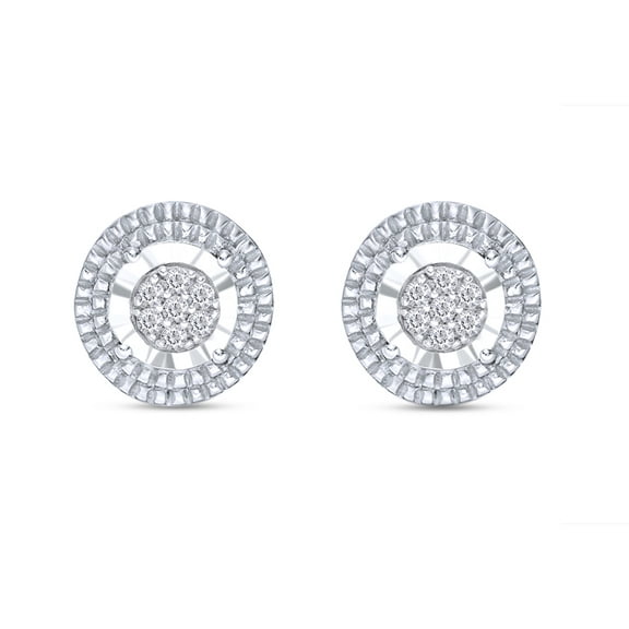 AFFY 1/20 CT.T.W. Round Cut Natural White Diamond Ribbed Disc Stud Earrings In 14K Gold Over Sterling Silver (0.05 Cttw, I2-I3 Clarity)