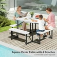 thumbnail image 6 of Spaco Outdoor Square Picnic Table Bench Set for 4-8 People, Table Bench Set with Umbrella Hole for Patio, Garden, Backyard, White, 6 of 12