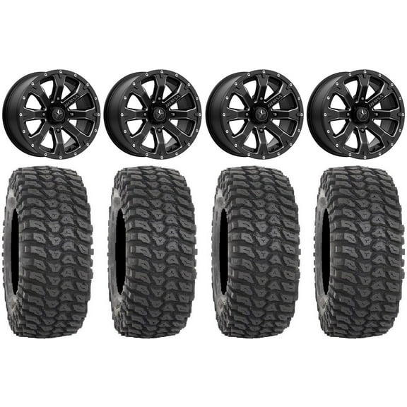 MSA Bounty 14" Wheels Black 28" XCR350 Tires Kawasaki Mule Pro FXT