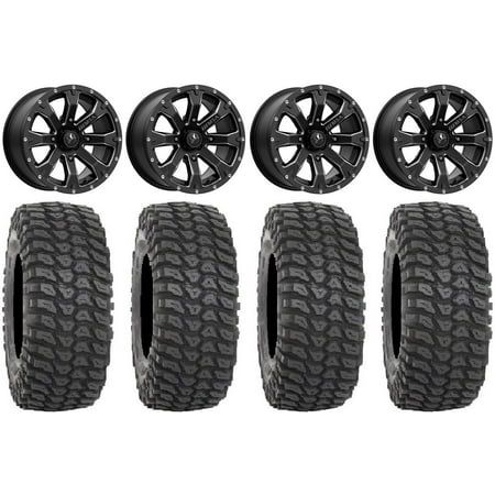 MSA Bounty 14 Wheels Black 28 XCR350 Tires Kawasaki Mule Pro FXT