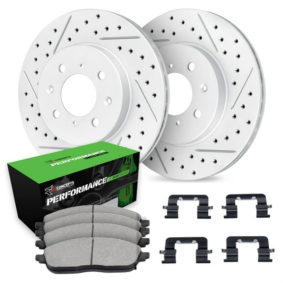 R1 Concepts Drilled and Slotted Carbon Coated Disc Brake Rotor Set with Performance Sport Pads and Hardware WBSH1-59020