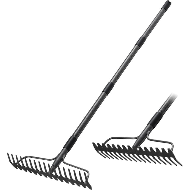 shiyou-Rake, 17 Tines, 49 Inch Long 17 Inch Wide Heavy Duty Garden Rake Thatch Leaf Rakes for Raking Leaf Loosening Soil Gathering Mulch Leveling Rocks, Rustproof Metal Bow Rakes for Leaves Grass